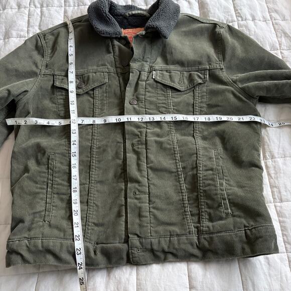 Levi’s Sherpa Lined Corduroy Trucker Jacket Olive Green Size M Retro SAMPLE RARE - Picture 4 of 8